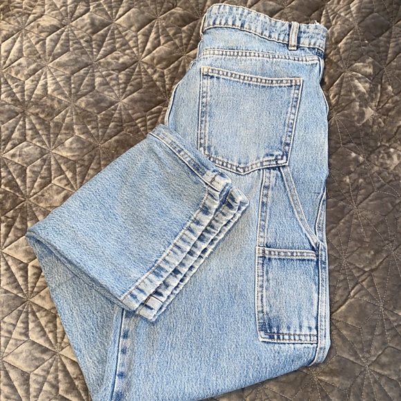 Zara Blue Utility Cargo Worker High Rise Straight Jeans - Picture 6 of 9